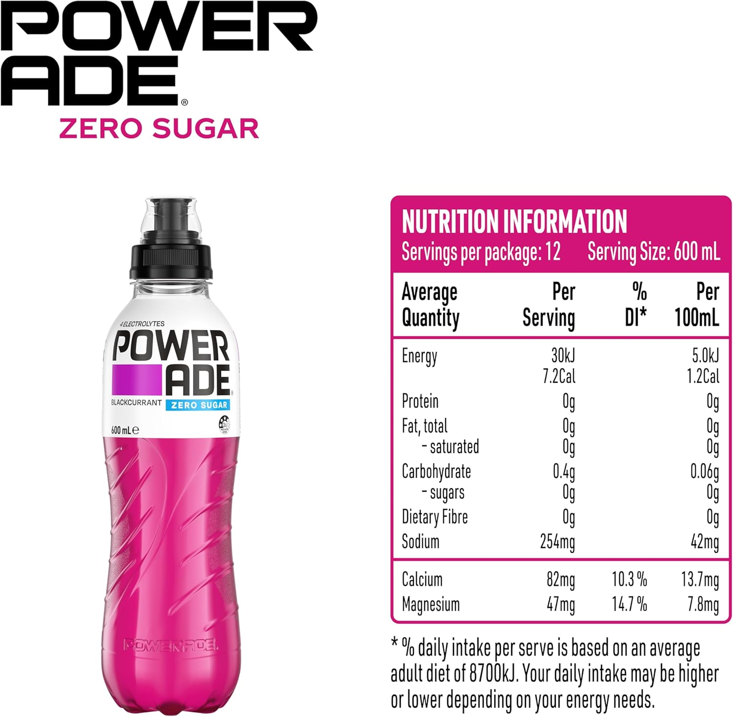 Powerade Zero Sugar Blackcurrant Sipper Cap Multipack Bottles 12 X 600Ml image number 5