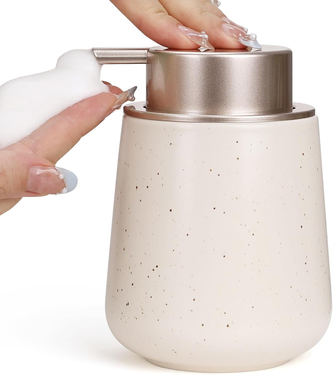 Foaming Soap Dispenser, 320Ml Ceramic Soap Dispenser Foam Dish Soap Dispenser for Bathroom Kitchen, Modern Marble Refillable Hand Soap Dispenser