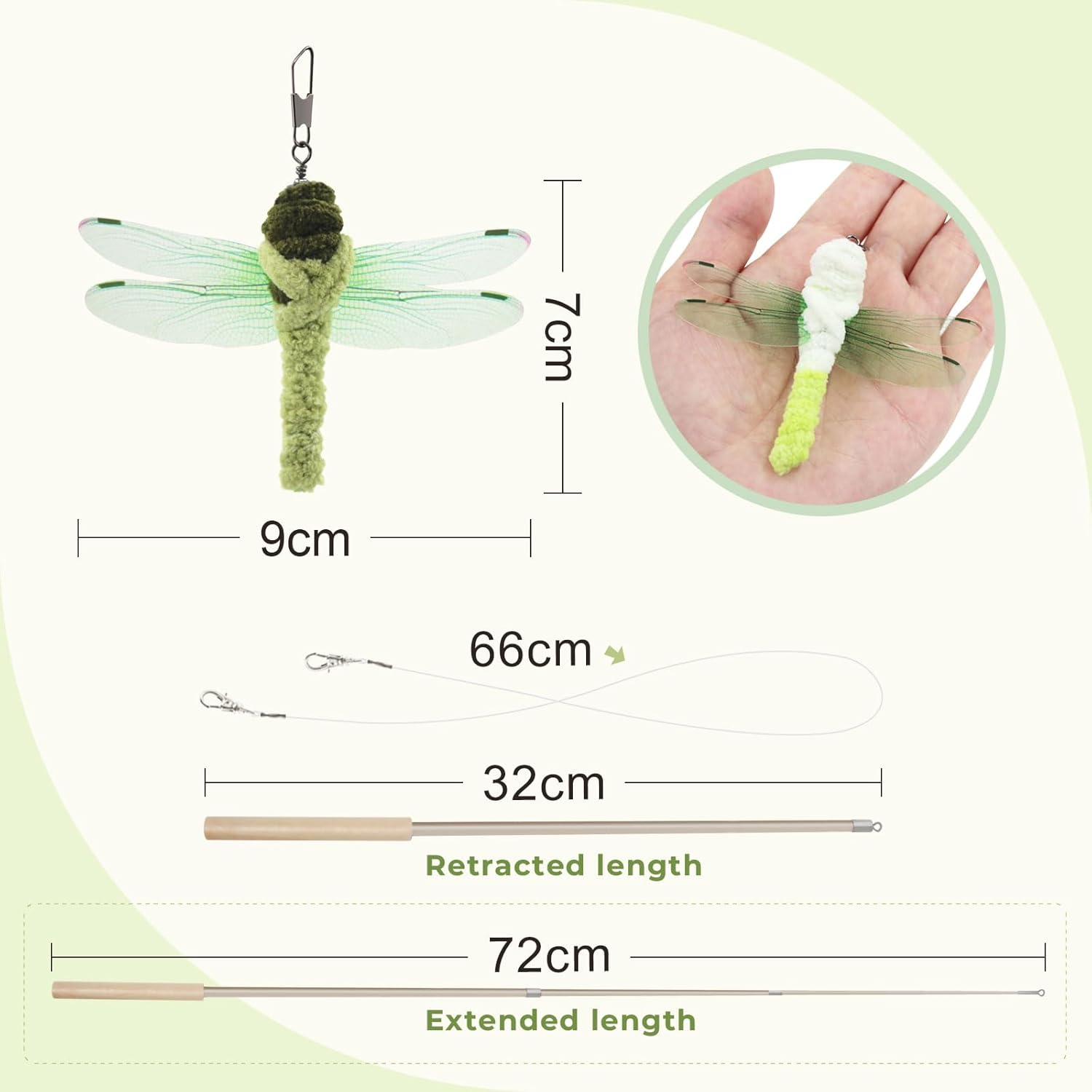 SONGWAY Interactive Cat Feather Toy Set- 6 Pcs Dragonfly Retractable Teaser Wand with Feather Refills with Bell， Cat Feather Toys for Indoor Cats