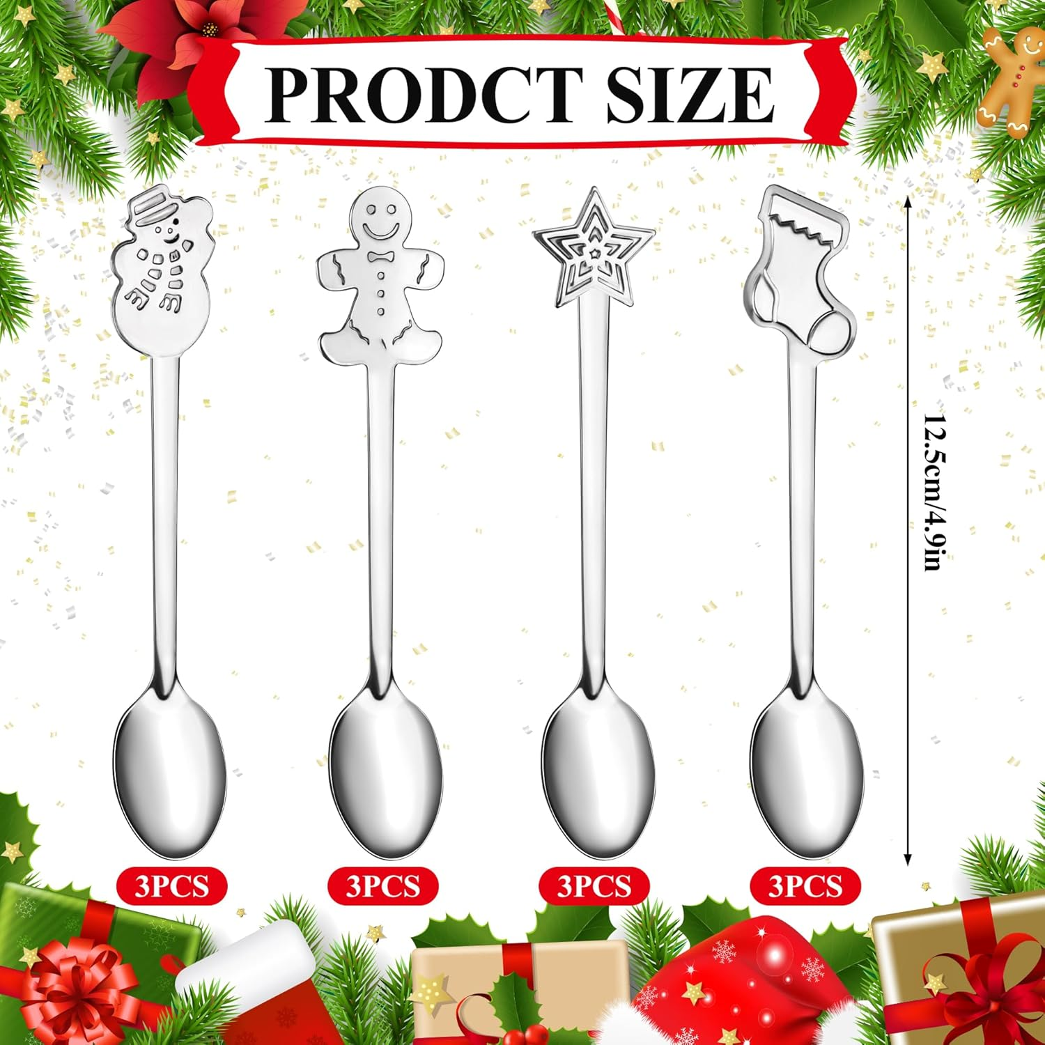 12 Pieces Creative Christmas Spoon Stainless Steel Coffee Spoon Christmas Stirring Spoon Tea Spoon Soup Spoon, 5 Inch image number 4