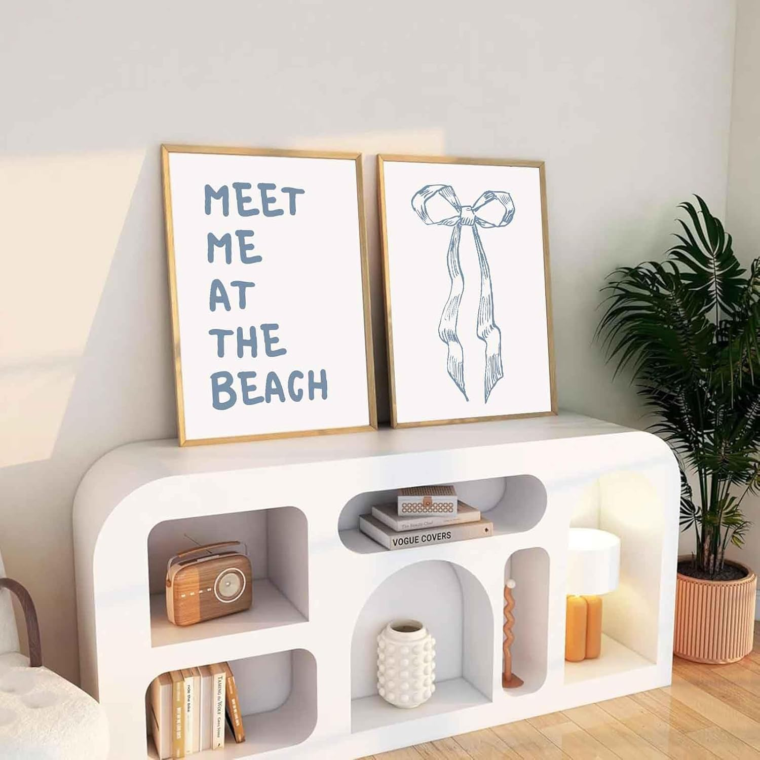 2Pcs Trendy Meet Me at the Beach Wall Art Blue Coastal Granddaughter Hair Bow Prints Beachy Aesthetic Room Decor Posters Preppy Wall Decor Pictures for Girly Dorm Apartment Unframed 12X16In image number 3
