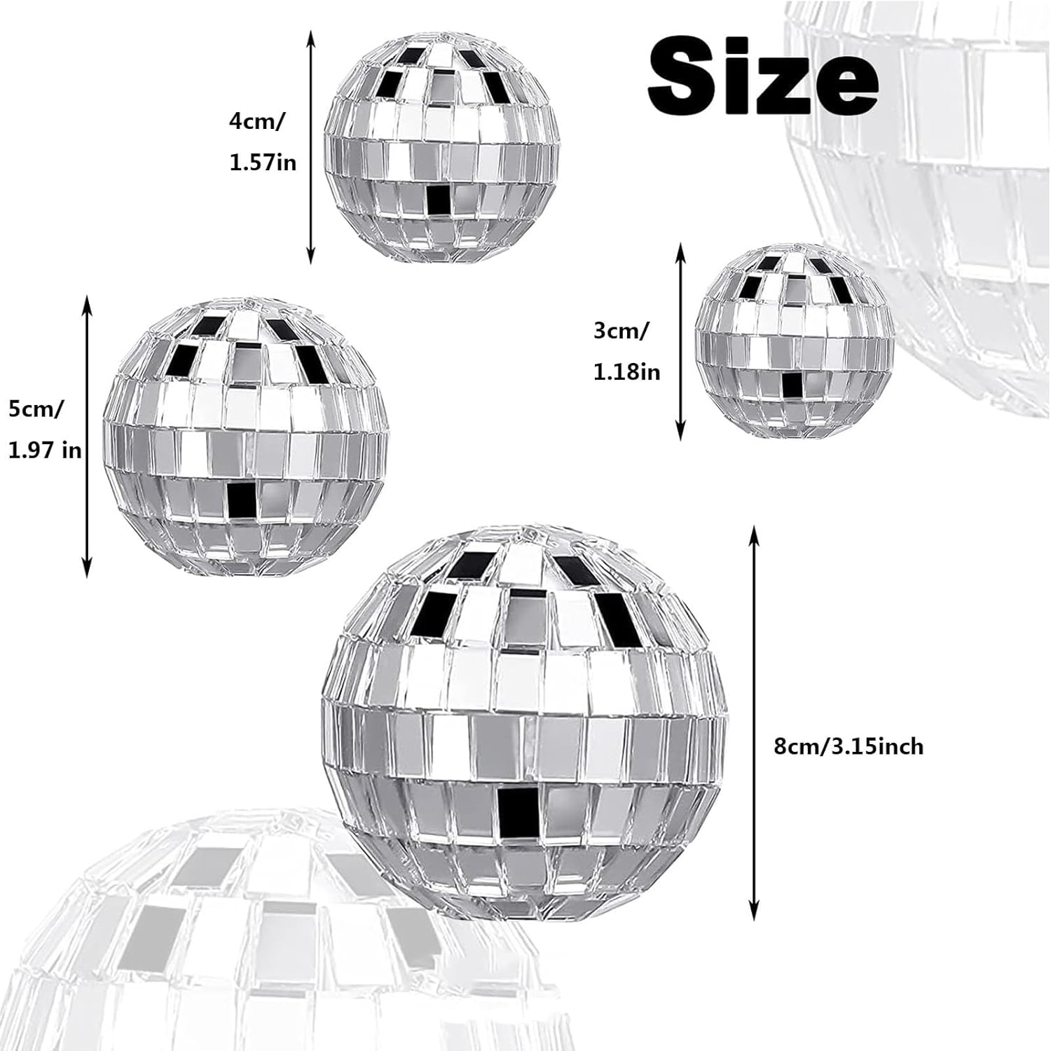 30PCS Mirror Disco Ball, 4 Sizes Disco Ball Decoration for Cake Party Wedding Home Decoration, Stage Props, Christmas Xmas Tree Ornament image number 1