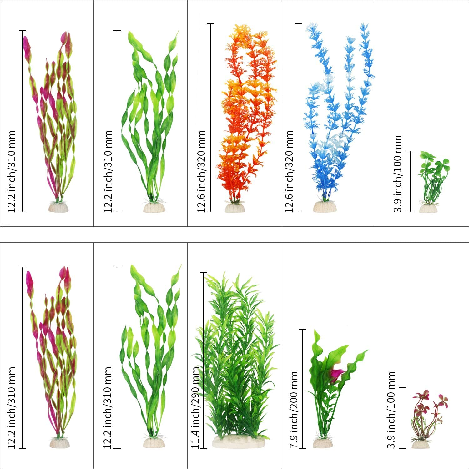 Mylifeunit Artificial Fish Tank Plants, 10 Pack Plastic Aquarium Plants Decorations image number 4