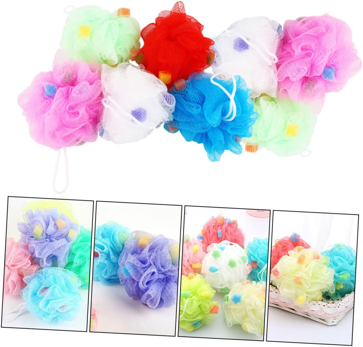 8Pcs Bath Ball Sponge Shower Sponge Ball Bubble Making Net for Bathing Shower Puff Large image number 2