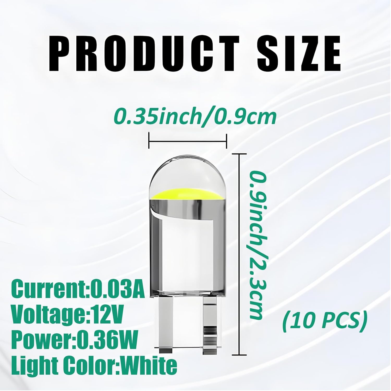 10 Pack T10 W5W LED Car Bulb, Super Bright 6000K White COB Wedge Bulbs for License Plate, Dome & Dash Lights, Universal Fit Cars, Trucks & Suvs (White) image number 6