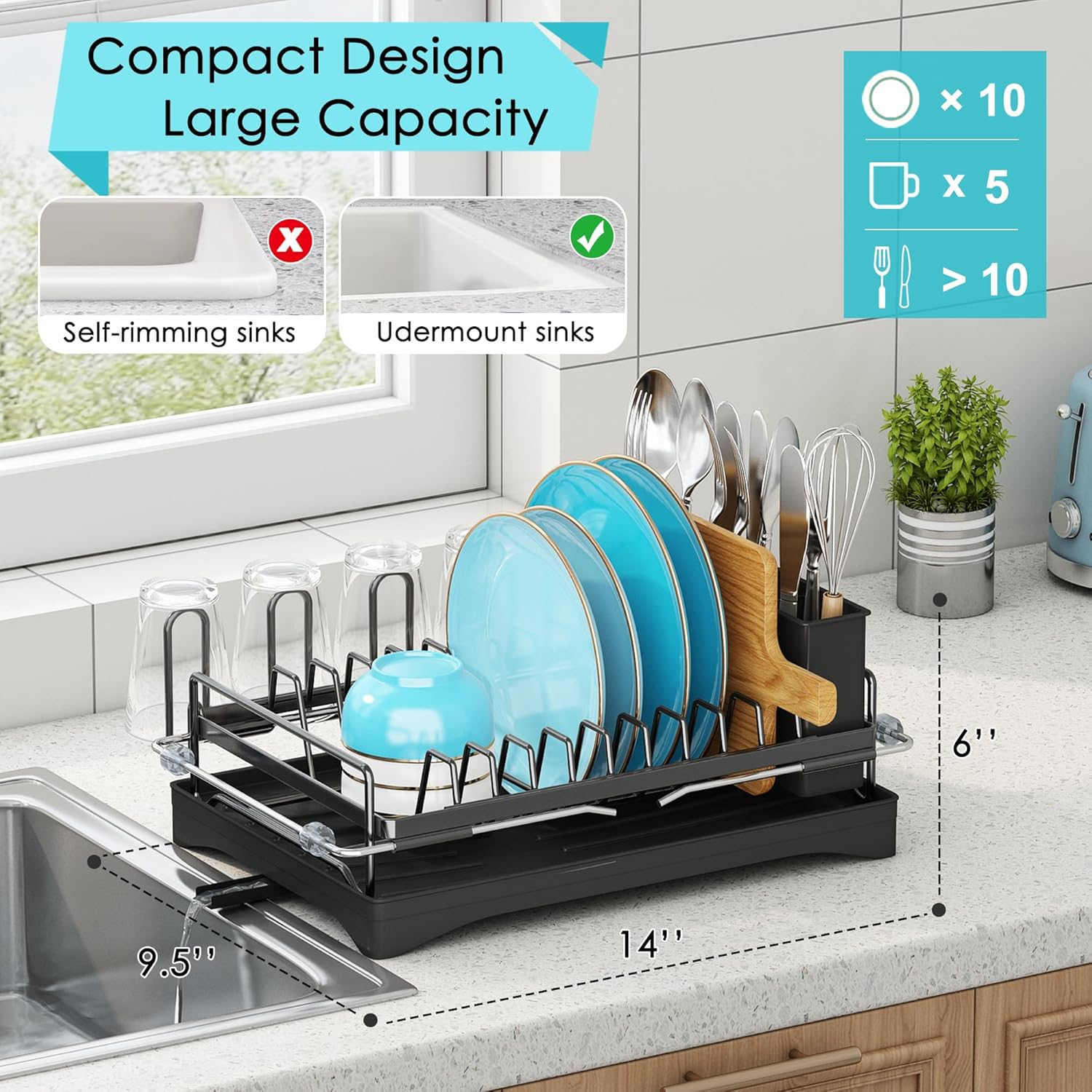 ANTOPY Dish Drying Rack in Sink, Expandable Rustproof Dish Rack for Kitchen Counter, over the Sink Dish Drainer with Utensil Holder, Cup Rack, Drainboard, Space Saving Dish Dryer Rack for inside Sink image number 3