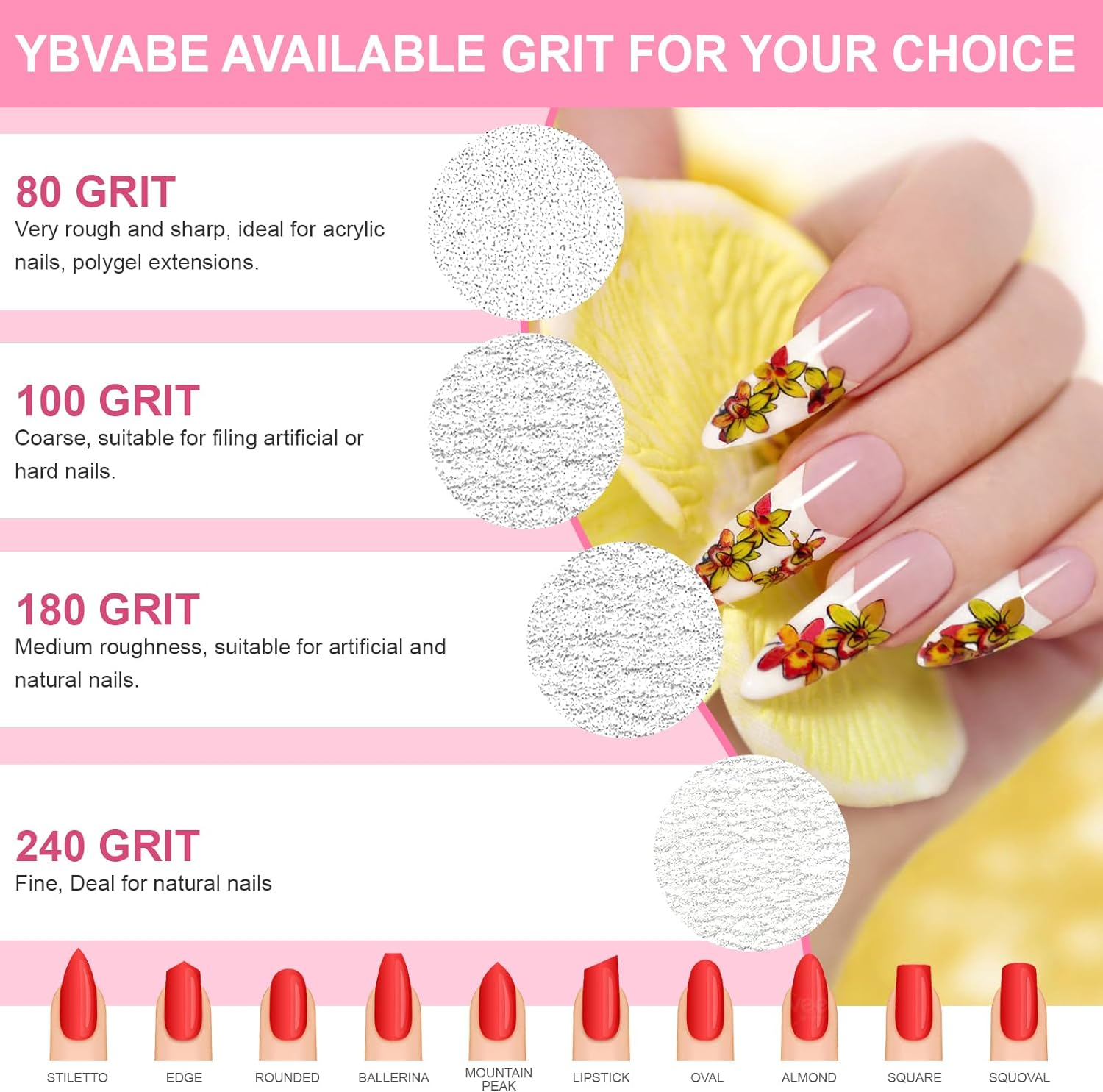 6Pcs Nail Files White 80/80 Grit for Acrylic Nails and Gel Nails, Double Sided Washable Emery Boards, Professional Rhombus-Shaped Strong Grit Nail File, Reusable & Washable, Perfect for Manicure & Pedicure image number 1