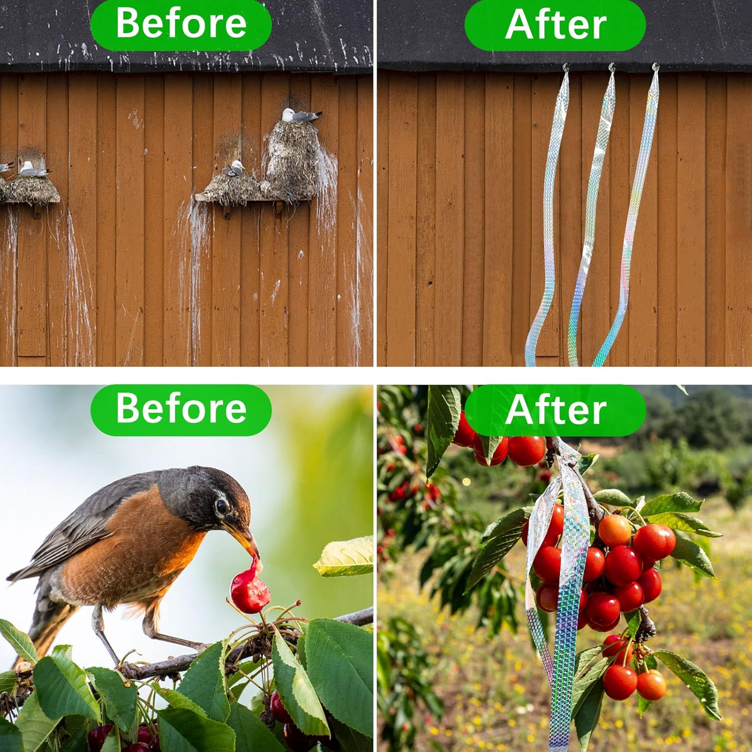 [492FT] Effective Birds Scare Ribbon, Reflective Flash Reflectors to Keep Pigeons, Hawks, Woodpeckers, Geeses Away from Trees Plants Crops image number 2