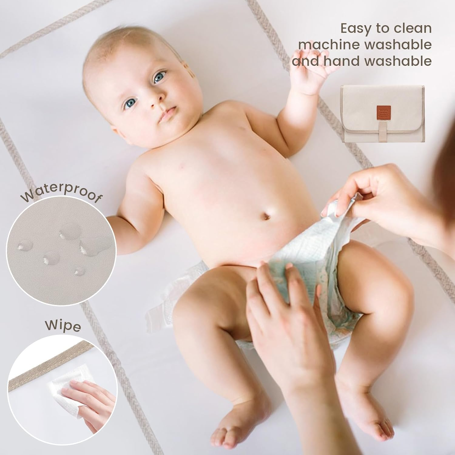 Baby Changing Mat, Travel Changing Mat, Foldable and Portable, Suitable for Travel, Family, and Outdoor Use (Ivory) image number 1