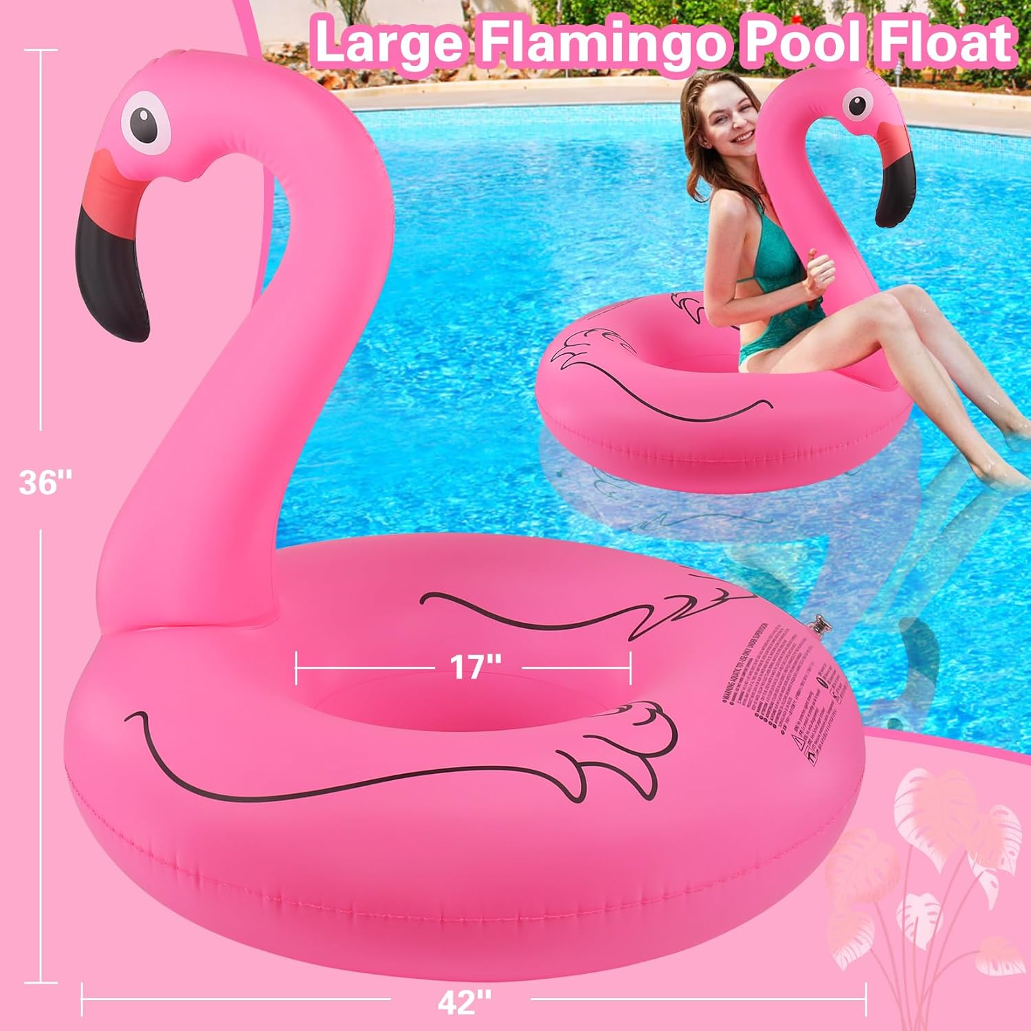 Inflatable Pool Floats, Pool Tubes Swim Ring Pink Pool Float, 42'' Large Pool Float, Pool Inner Tube Beach Floats for Adults, Blow up Floaties Water Floaties Pool Raft Lounger Lake - Pink image number 4