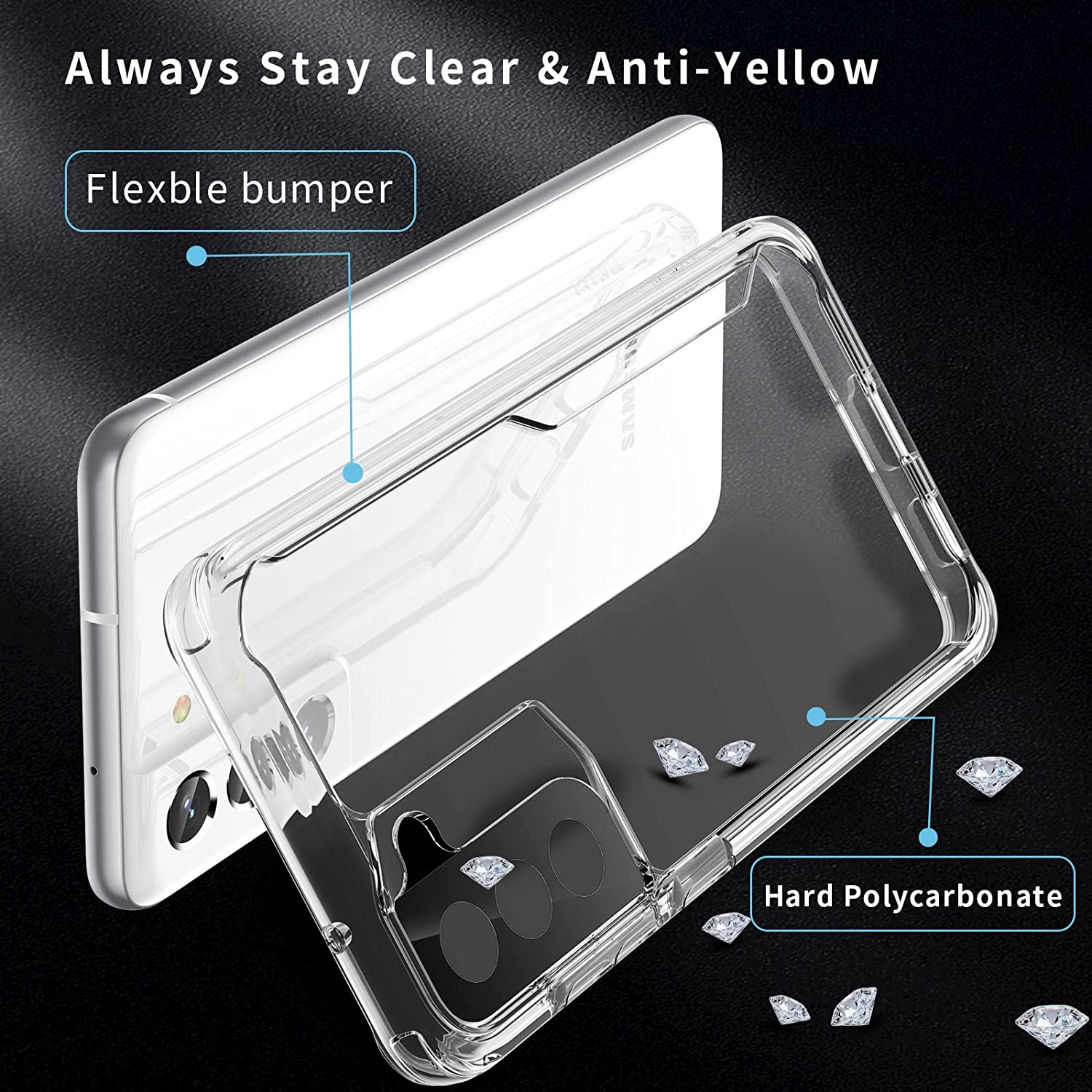 Oretech Compatible with Samsung Galaxy S21 FE Case with [2 X Tempered Glass Screen Protector][Camera Lens Protector] Shockproof Protective Hard PC TPU Clear Case for Galaxy S21 FE Case 5G -6.4" Clear image number 5