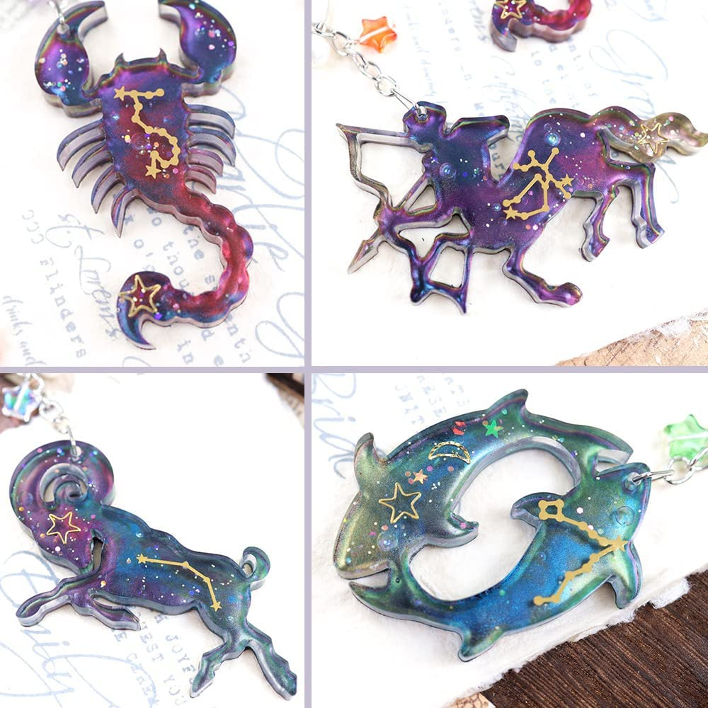 Zodiac Resin Molds, 12 Constellation Animals Keychain Silicone Mold, Unique Epoxy Resin Casting Molds, Pendant Mold for DIY Jewelry Pendant Earrings Necklace Art Crafts Keychain Halloween Decor - Butterfly image number 6
