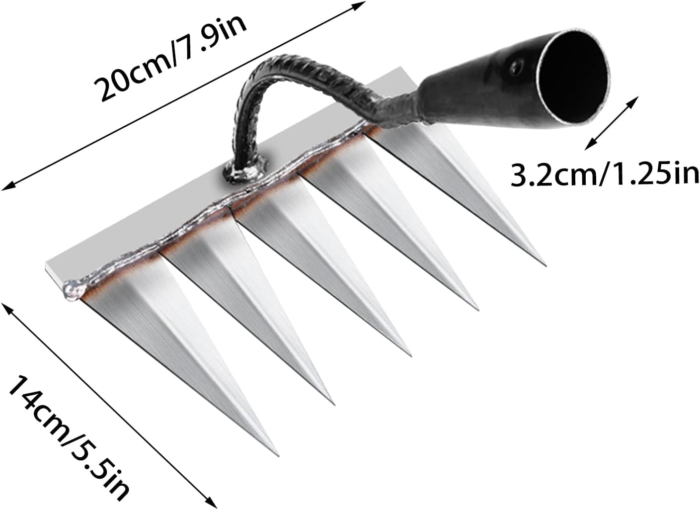 Iron Rake for Gardening and Weeding - Heavy Duty Garden Tool, Carbon Steel Hand Rake for Sturdy Dethatching, 5 Toothed Steel (Without Stick) - 5 Toothed Steel image number 6