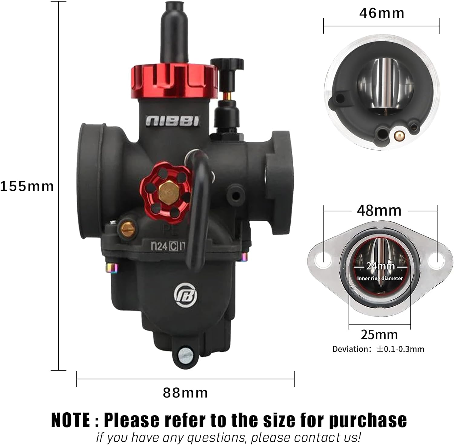 NIBBI PE24 Carburetor Kit, 24Mm Carburetor Kit with Carb Jets - Fit for 140Cc 150Cc Dirt Bike Pit Bike Apollo Taotao Lifan Kayo SSR image number 1