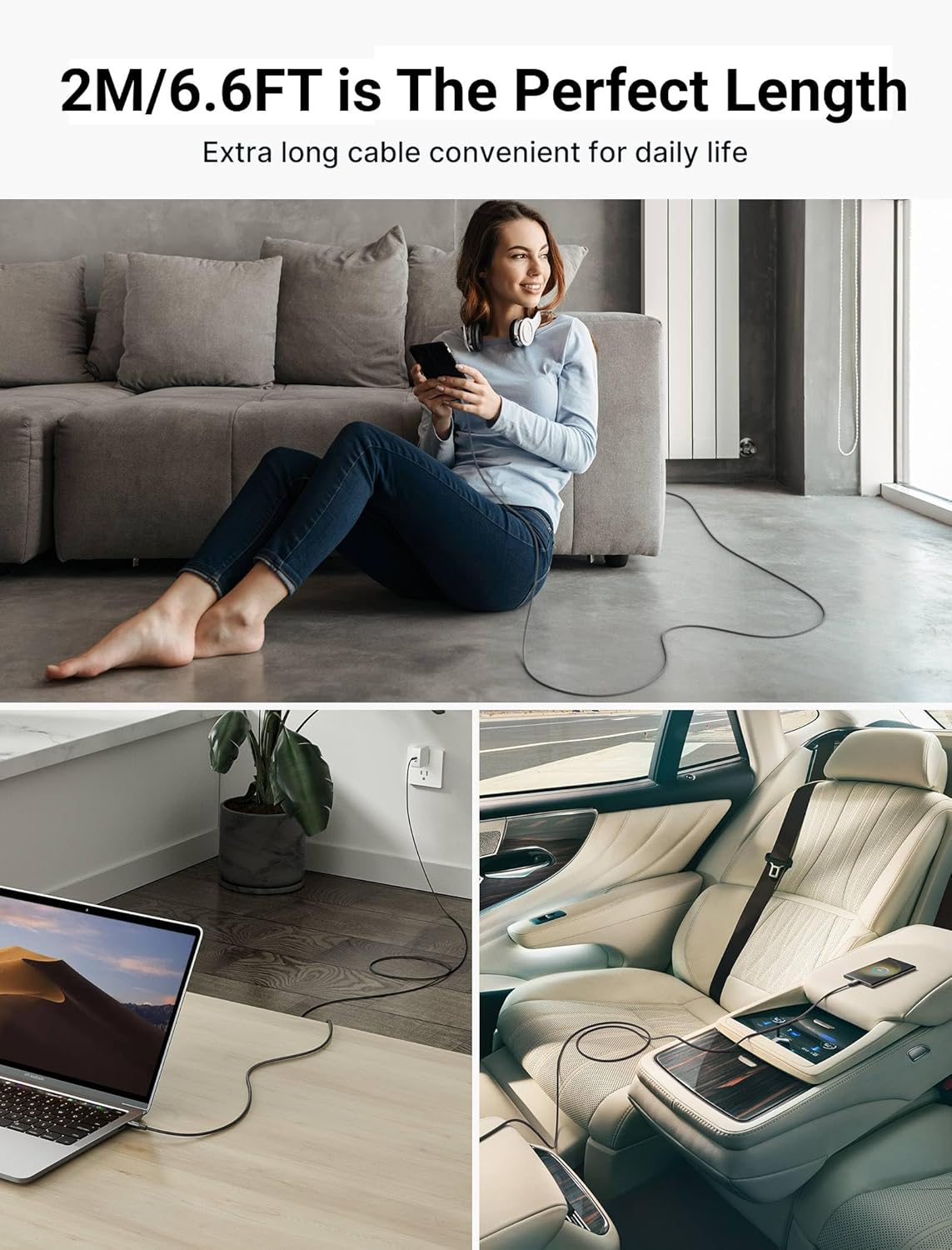 JSAUX 100W USB C to USB C Charger Cable [2-Pack 2M], USBC Type C Fast Charging Cable Compatible with Macbook, Ipad Pro Air, Iphone 16/15/Pro/Max/Plus, Galaxy S24/S23 Ultra, Dell Google Pixel-Grey image number 2