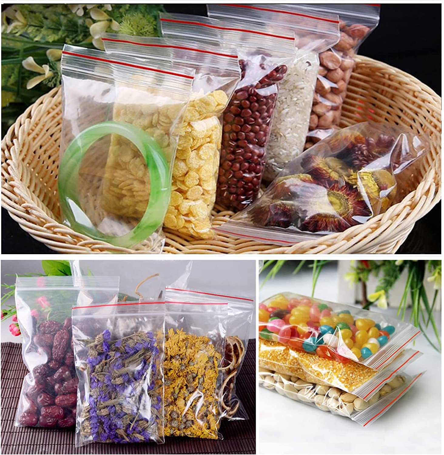 100Pcs Resealable Clear Zipper Poly Bags, Reclosable Ziplock Plastic Storage Packaging Bags for Jewelry, Food, Candy, Nut (5X7.5 Inches) image number 4