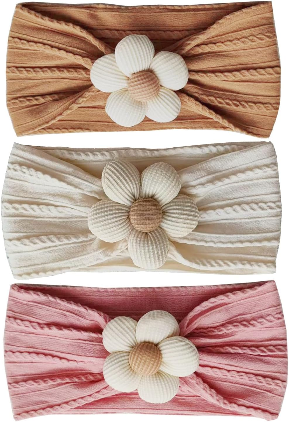 Hjiaruiky Baby Headbands Baby Girls Bows Headband Newborn Bow Handmade Soft Headbands with Bows Hairbands for Infant Toddler Black White Pink (BROWN+BEIGE+PINK) image number 6