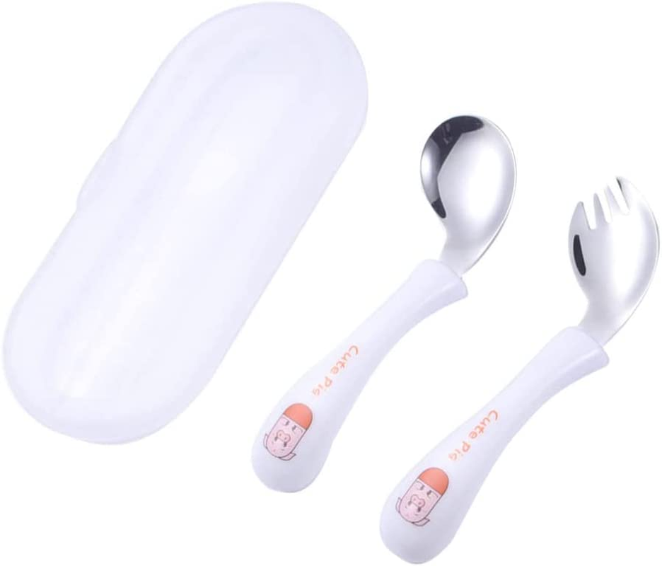 STOBOK 1 Set Toddler Practicing Tableware Spoons Forks Utensils Set Stainless Steel Cutlery Flatware Set for (White) image number 2