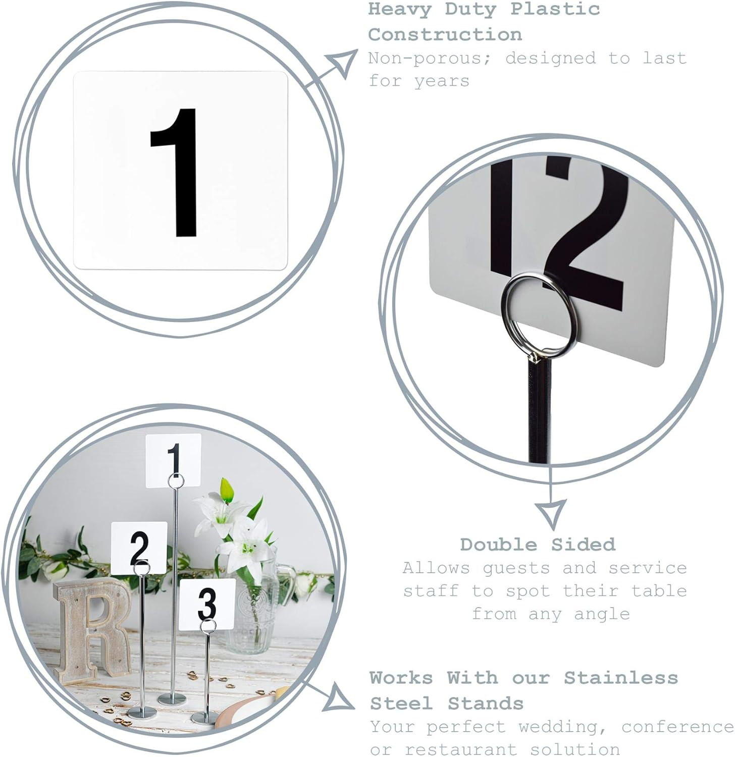 Argon Tableware 1-100 Table Number Cards - Plastic Double Sided Cards Name Table Display Signs for Weddings, Parties, Celebrations image number 3