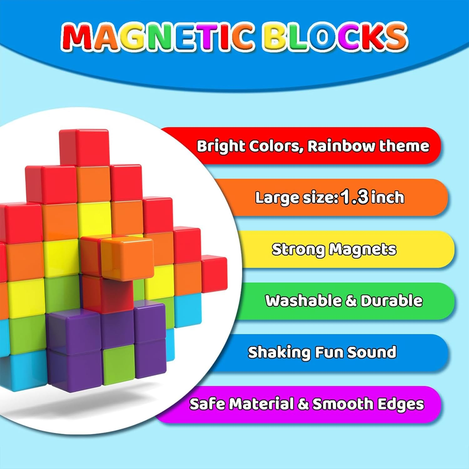 MAKTOR Magnetic Building Blocks Large, 1.3 Inch Magnetic Stacking Cubes for Toddlers, Preschool Educational Construction Kit, Sensory Montessori Toys Blocks for Kids (32PCS) image number 4