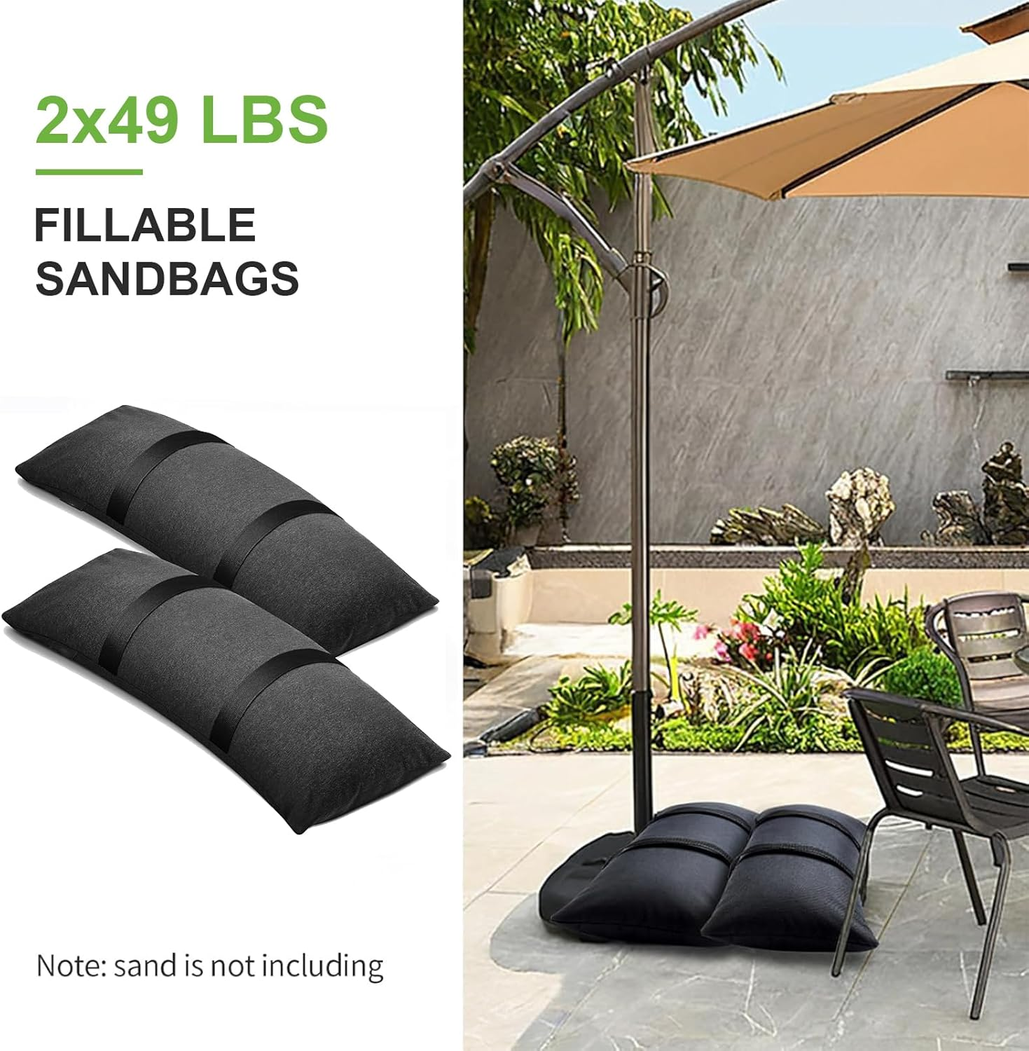 Umbrella Base Weights Outdoor Weight Sand Bags,2 Sandbag Weights for 49 Lb Fillable Sandbags for Umbrella Base,Weatherproof Patio Furniture Weights,Trampoline,Umbrella Stand for Outdoor Garden 2PCS image number 4
