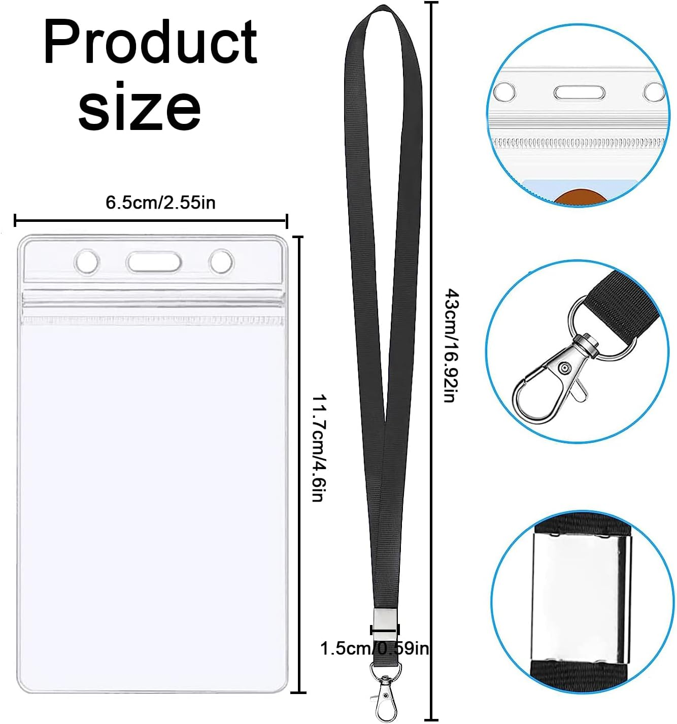 20Pcs Clear Plastic Heavy Duty Vertical Name Badge ID Card Holders,Plastic Tags Holders,Vertical Holder, Tag Holder with 20 Pcs Lanyards image number 5