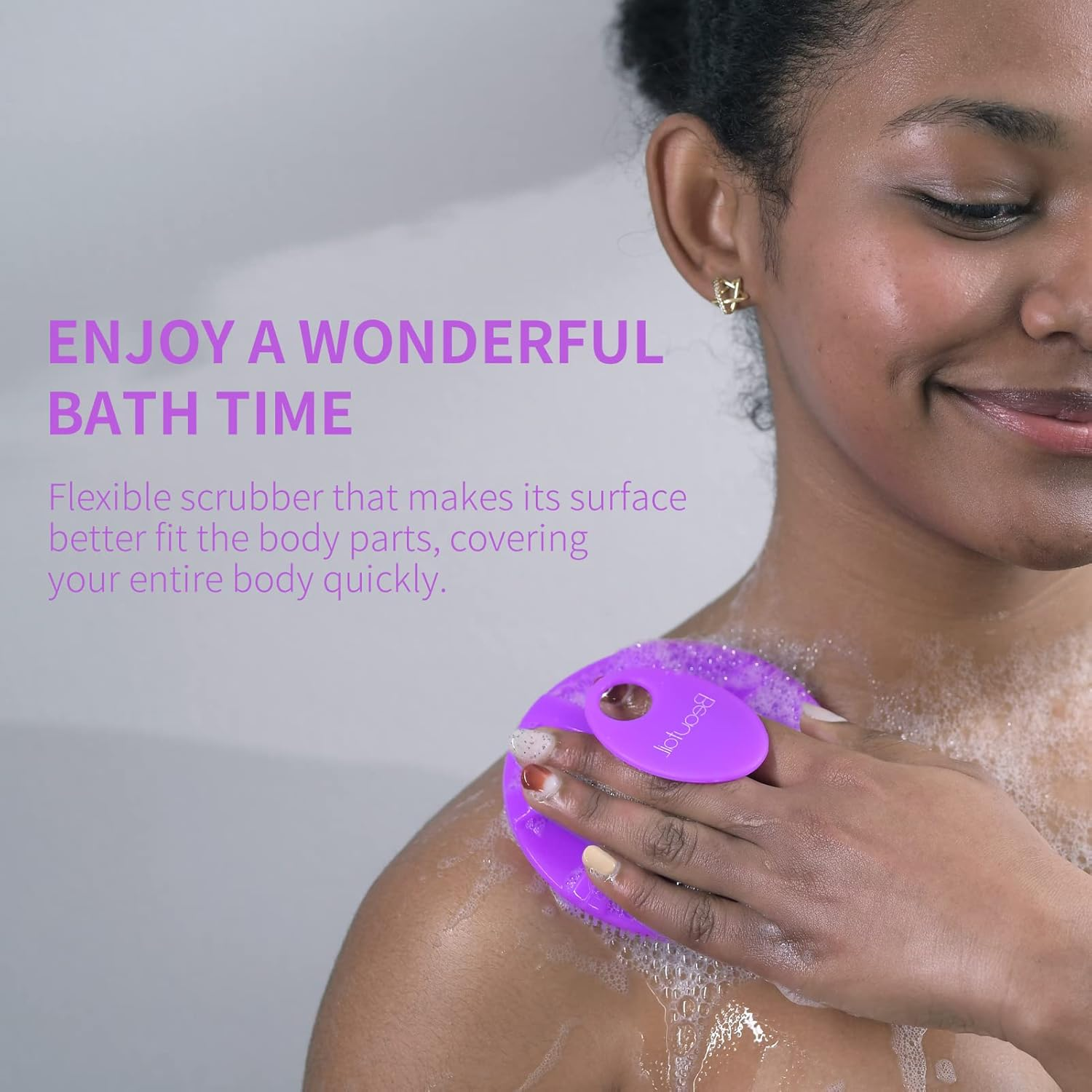 Silicone Body Scrubber Shower Bath Brush, More Hygienic than Traditional Loofah, Lather Nicely, Long Lasting, Gentle Exfoliating for Women Men Baby Sensitive Skin, 1 Pack, Purple - Purple image number 2