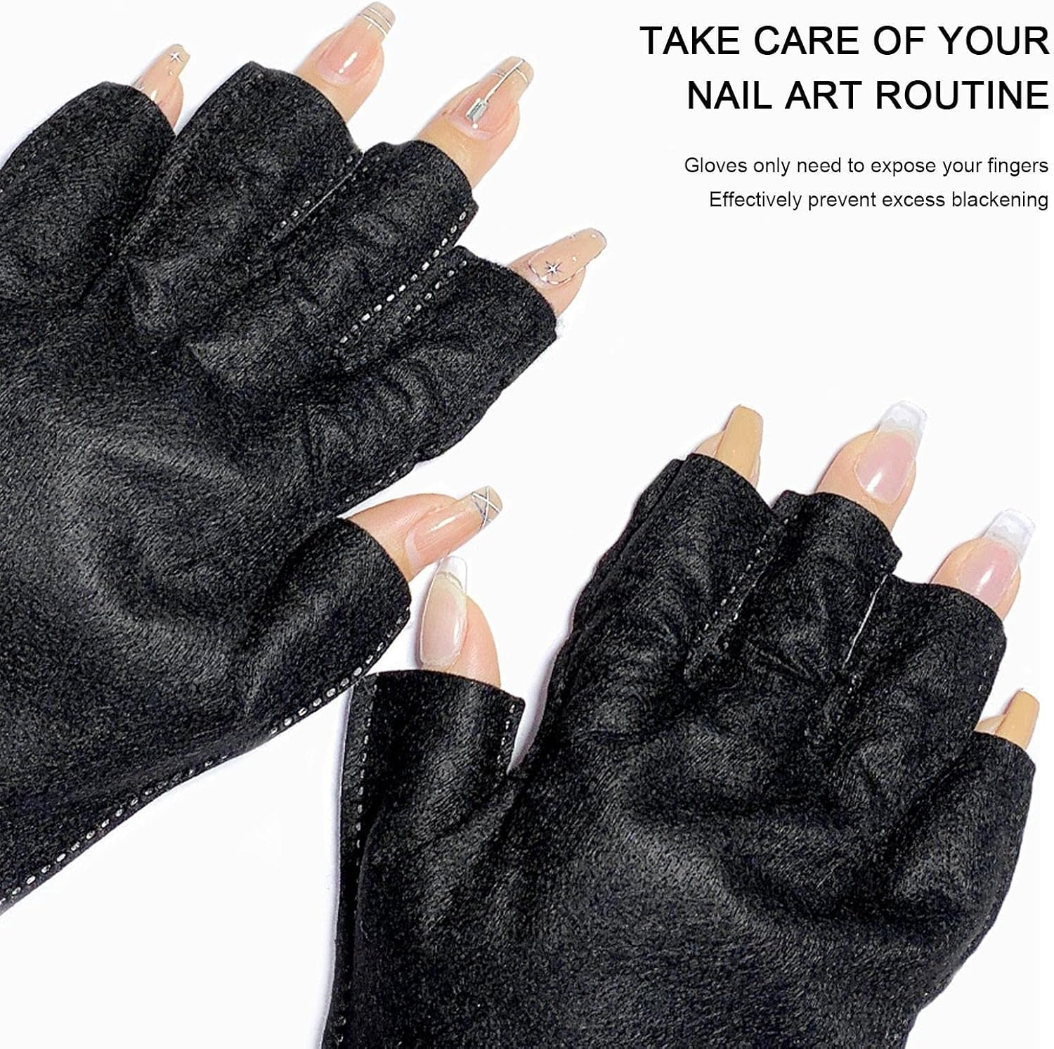 UV Protection Gloves - Fingerless Gloves for Lamp Light,Upf 50+ Black Skin Care Gloves for Nails, Nail Arts, Manicures Pologmase image number 5