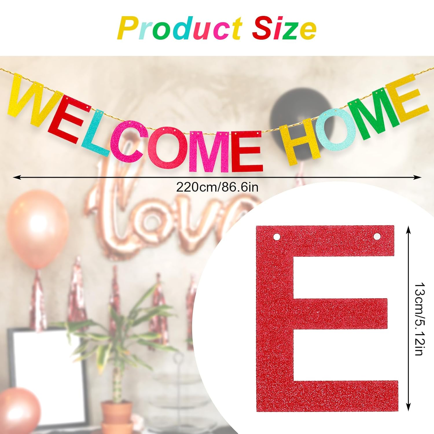 Amabro Welcome Home Banner, Sparkling Shiny Colorful Hanging Banner Welcome Banner Sign Welcome Back Decors for Home Decoration Weddings Christmas Housewarmings Family Theme Party Supplies image number 3
