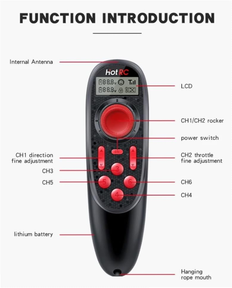 DS-600 RC Transmitter and Receiver 6CH 2.4Ghz Remote Controller with PWM 6 Channel Receiver for RC Boat Car Track with Rechargable Battery Build In image number 2