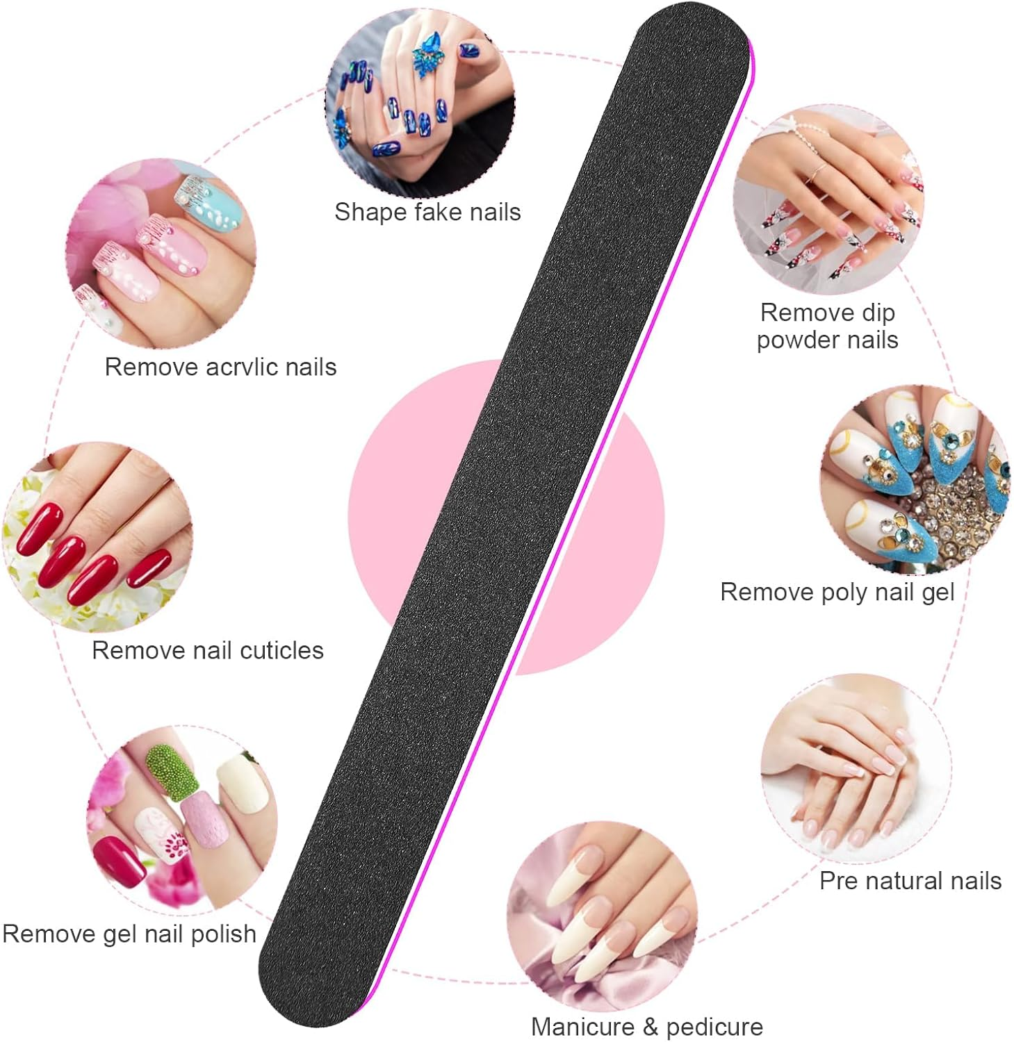 YBVABE Nail File Black 48 Pack - 100/180 Grit for Precision Nail Shaping, Durable Washable Emery Boards for Nails, Ideal for Acrylics, Professional Salon Quality, Dual Grit Manicure and Pedicure Tool