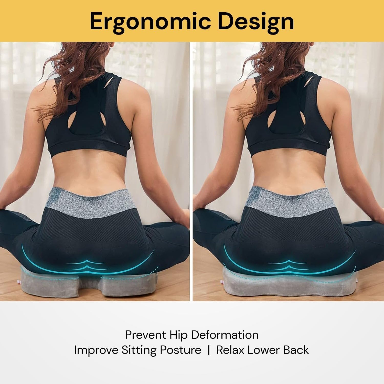EZONEDEAL Seat Cushion, Desk Chair Cushion, Memory Foam Seat Cushion for Office Chair Cushion, Sciatica Pain Relief Car Seat Cushion for Back Coccyx Tailbone No-Slip Protects - Black image number 6