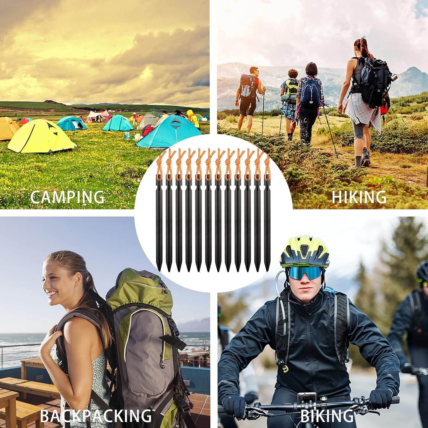 12 Pieces Tent Pegs, Y-Shaped Aluminium Alloy Red Campingtent Stake Nail with Reflective Rope for Camping image number 3