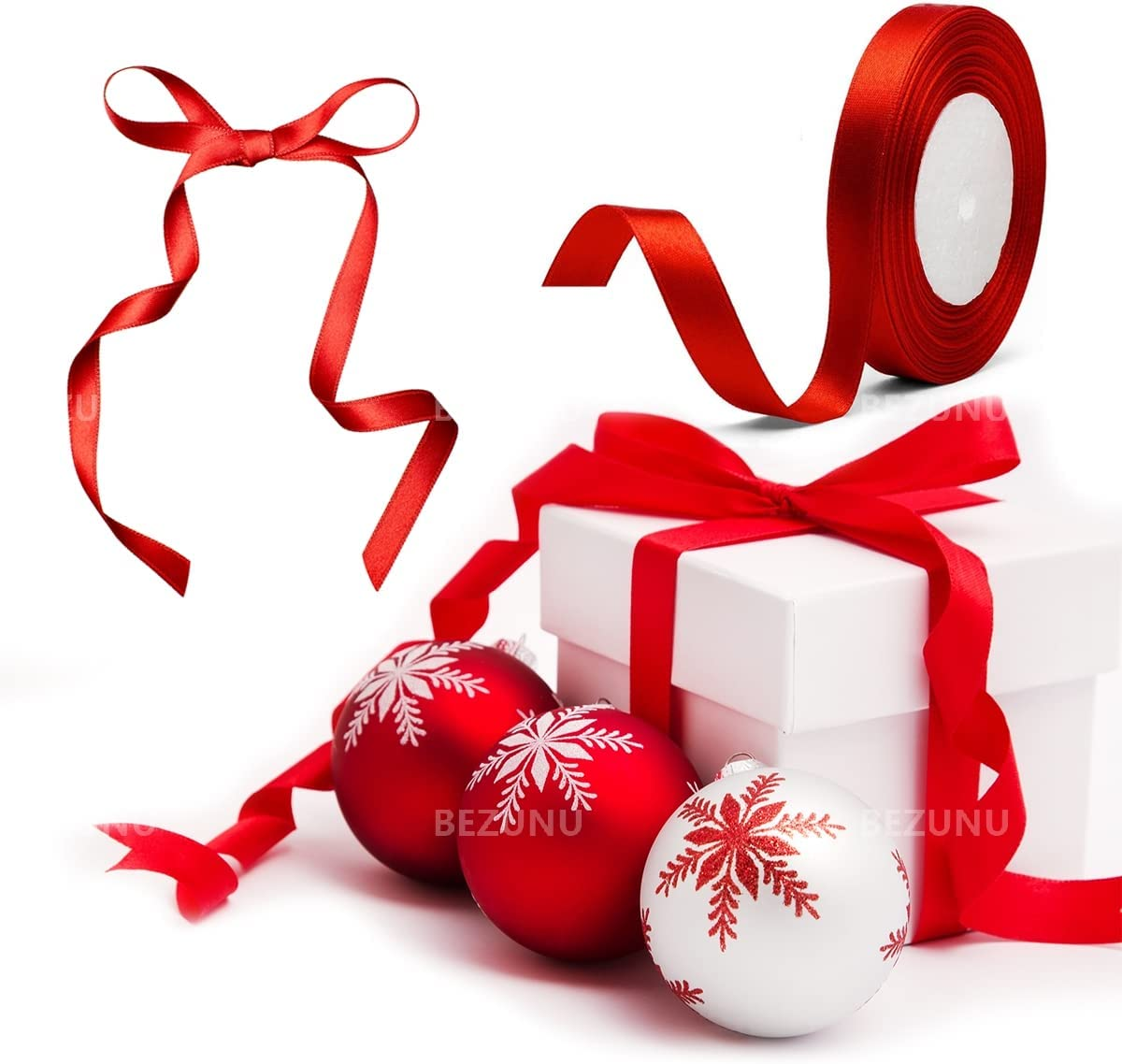 Satin Ribbon, 2 PCS Red & Green Silk Ribbon for Gift Wrapping, Braiding, Birthday, Wedding, Scrapbooking Decoration (0.6Inch) image number 3