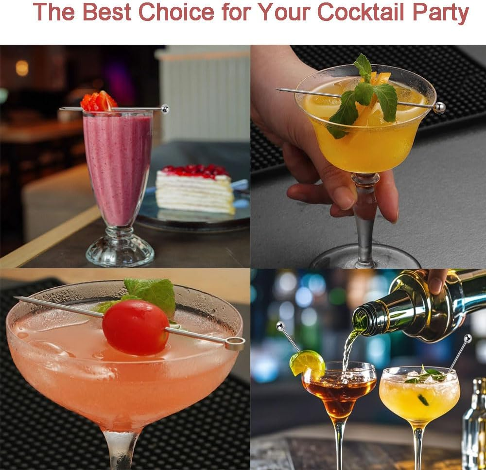 20 Pack Stainless Steel Cocktail Picks - 11Cm Reusable Martini Skewers for Olives, Fruit, Cheese | Dishwasher Safe Bar Accessories, Drink Garnish Picks (Silver) image number 2