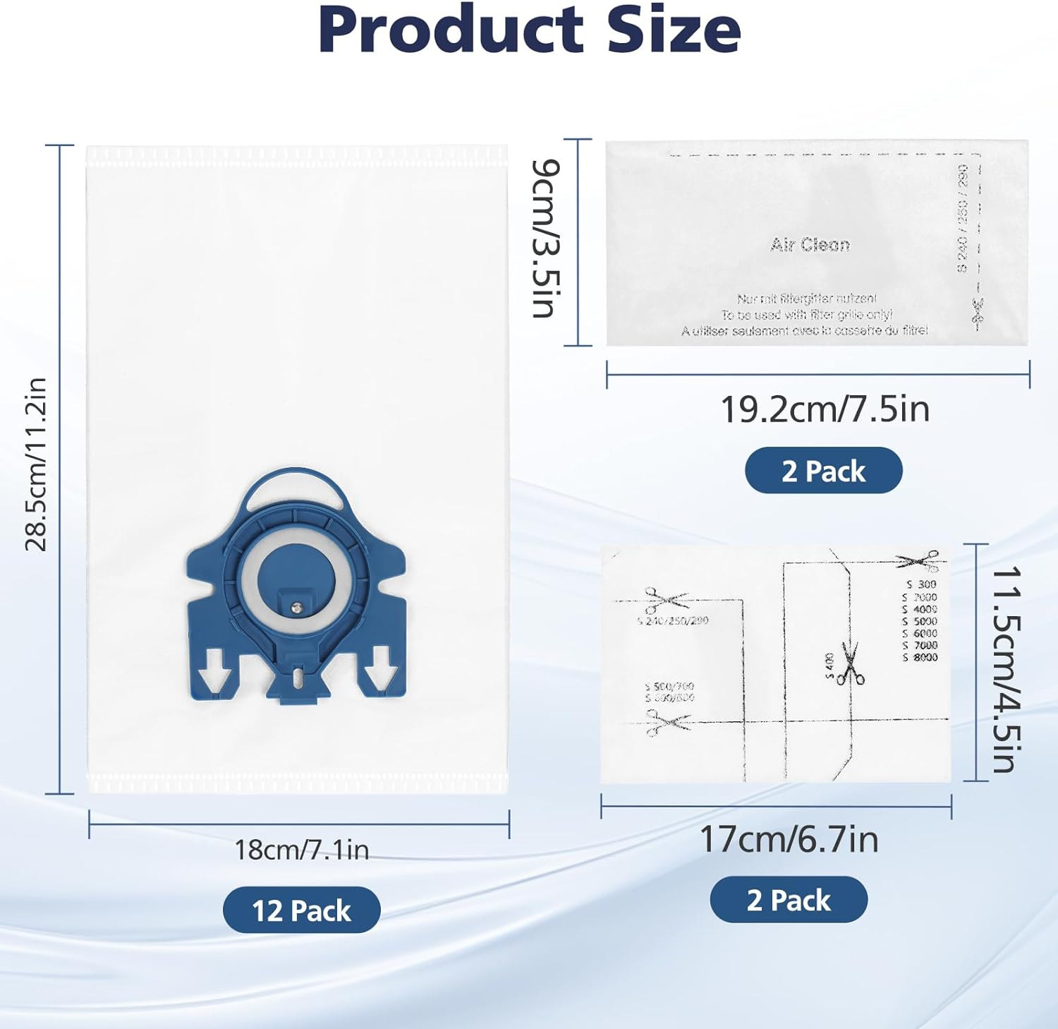 12 Pack 3D Airclean GN Vacuum Bags Compatible with Miele Classic C1, Complete C1, Complete C2, Complete C3, S227 S240, S270, S400, S2, S5, S8 Series Canister Vacuum Cleaner image number 2