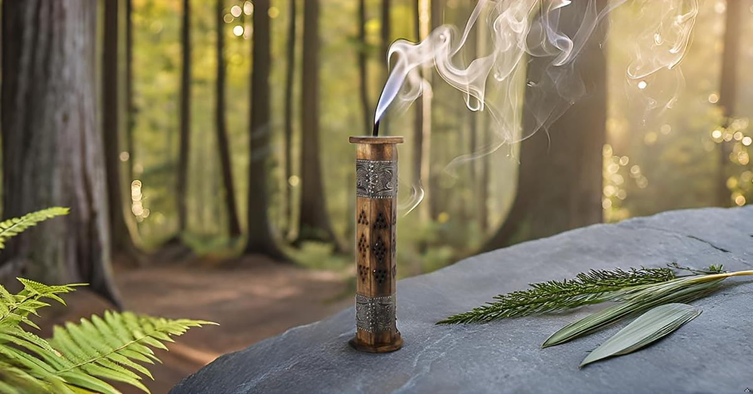 Wooden Incense Stick & Cone Burner Holder Tower Large Organic Eco Friendly Ash Catcher Agarbatti Holder Rustic Style Hand Carved for Meditation Yoga Aromatherapy Home Fragrance Products 12 Inches image number 2