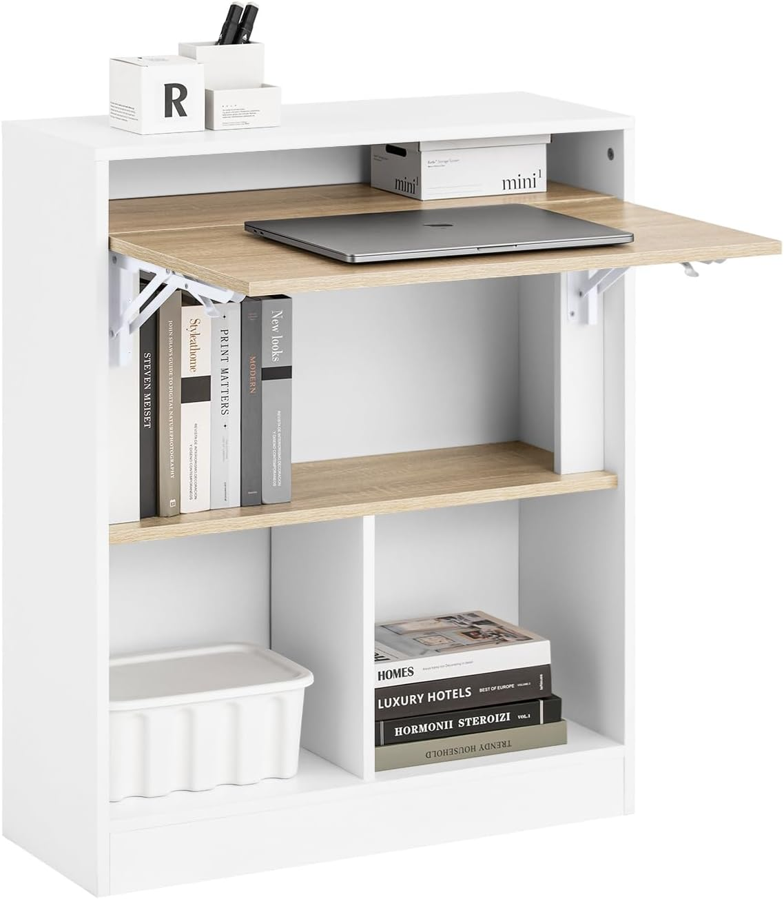 Sobuy Foldable Desk Computer Desk Workstation with Storage Shelves, Home Office Folding Table Desk FWT92-W