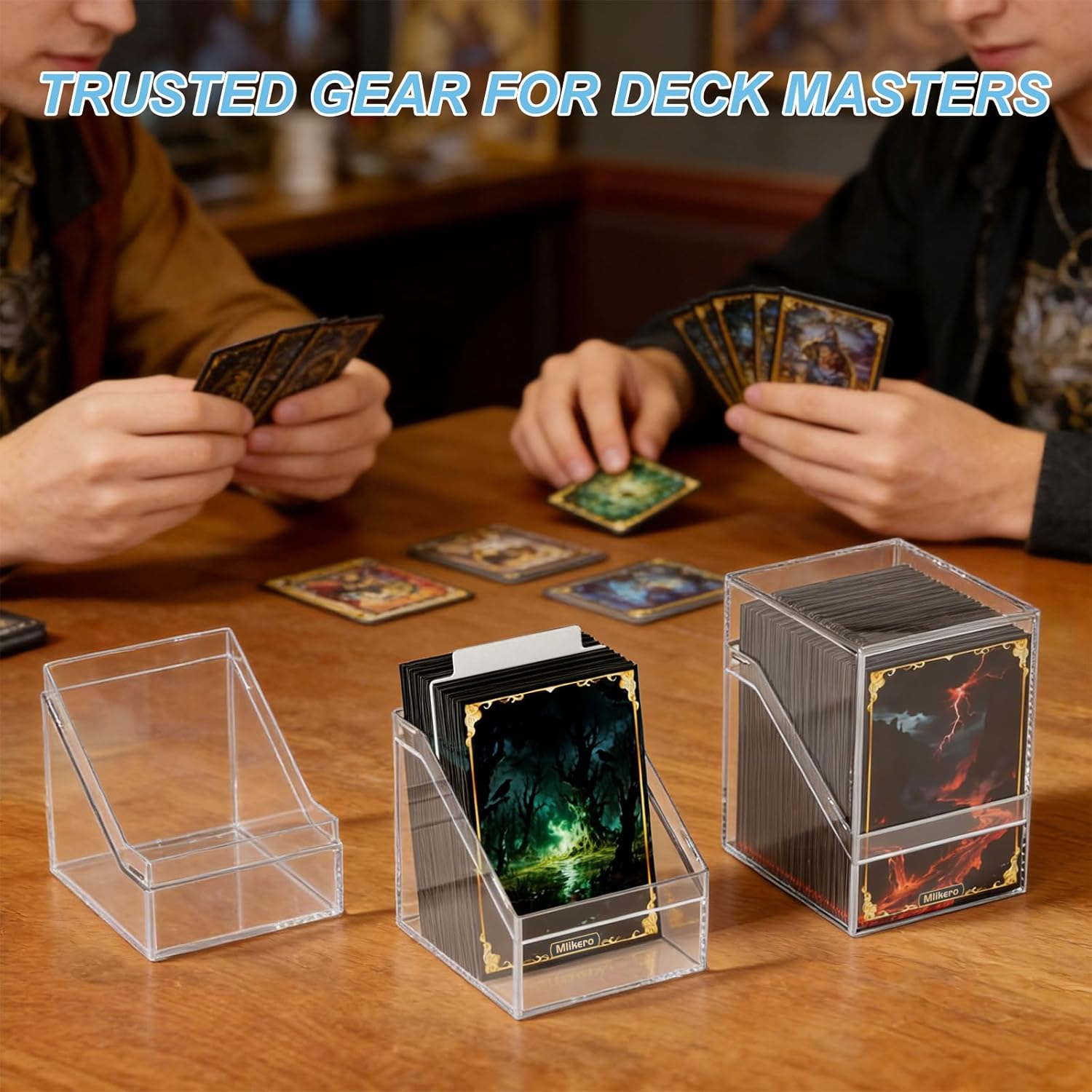 Mlikero 6 Pack Card Deck Cases,Acrylic Box for Trading Cards,Sturdy Storage Boxes Holding 100+ Sleeved Cards with Dividers,Clear and Black Fit MTG , Baseball Cards, Sport 3 Black+3 White ,0803 - 6 Clear image number 6