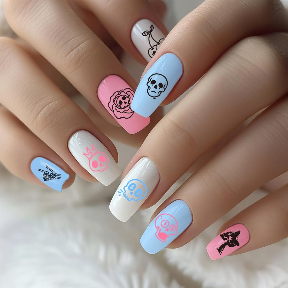 3Pcs Skull Nail Stamping Plate Set Halloween Nail Stamp Templates Skeleton Hands Roses Metal Reusable Tools with Stamper Scraper for Manicure Printing image number 2