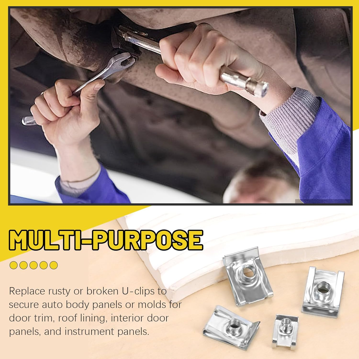 50Pcs M4 M5 M6 M8 304Stainless Steel Auto Car U-Clip, Automotive U Nut Clips U-Style Clip-On Nuts U Fastener Clips U Clip Nuts for Engine Fender Bumper Dash Door Panel Interior image number 4