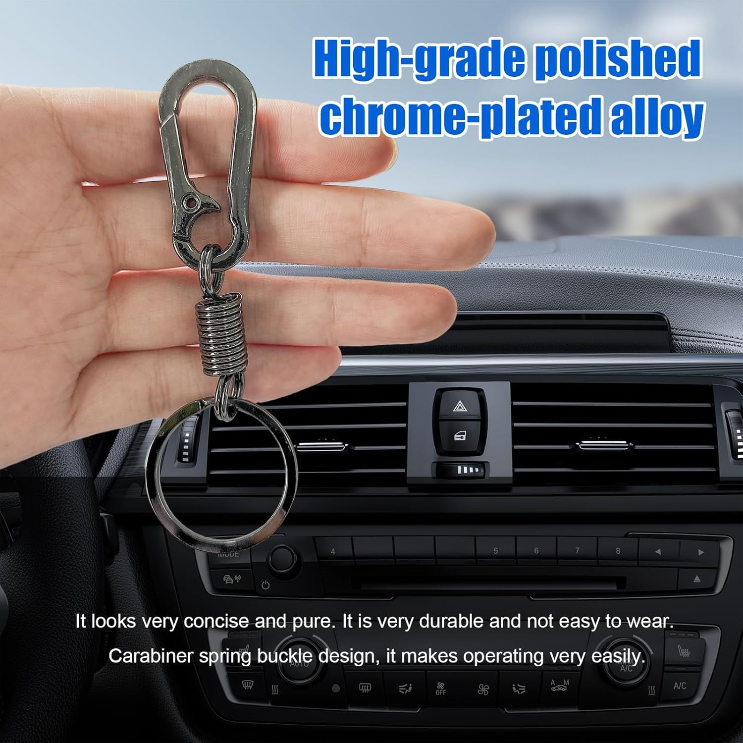 2PCS Retro Style Simple Strong Carabiner Keychain, Metal Car Key Ring with Clip Spring Fixed, Universal Auto Fob Key Keychain Holder, Vehicle Accessories for Men and Women image number 5