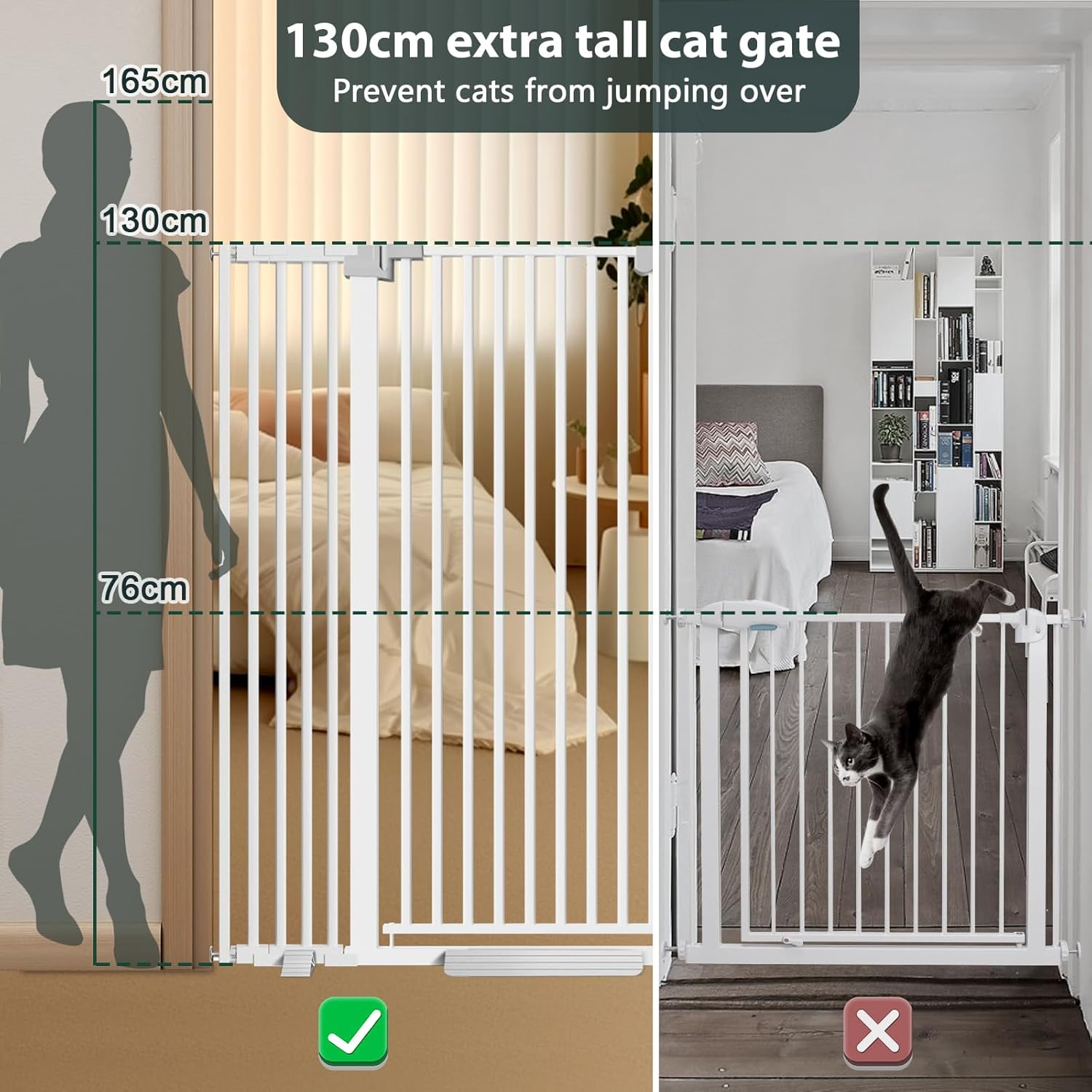 130Cm Extra Tall Cat Gate for Doorway, Auto Close Baby Gate Pet Barrier No Drill, 76-83Cm Widepressure Mounted Dog Gate Indoor(White) image number 2