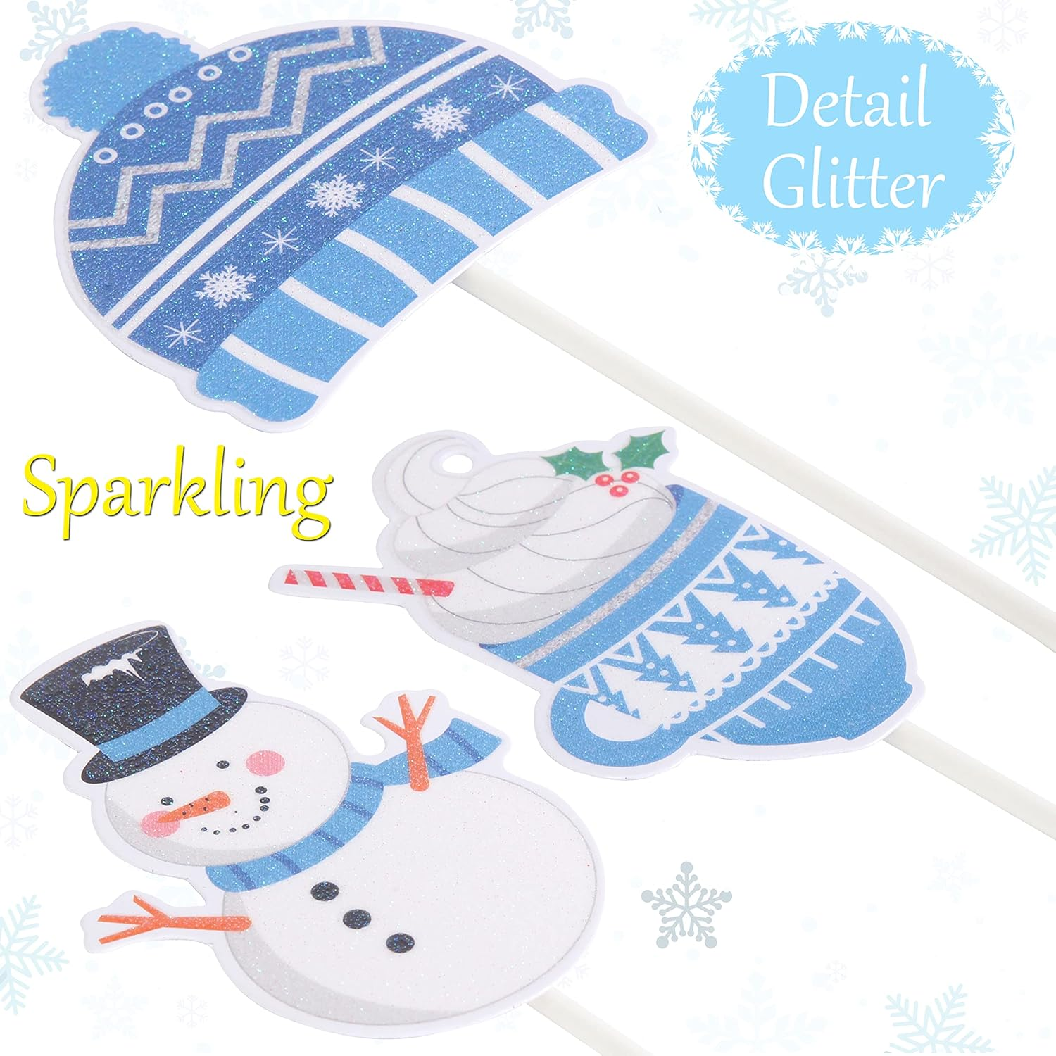 36Pcs Winter Party Decorations Snowflake Cupcake Toppers Snow Snowman Cupcake Topper Picks for Frozen Winter Theme Party Winter Birthday Party Christmas Baby Shower Supplies image number 2