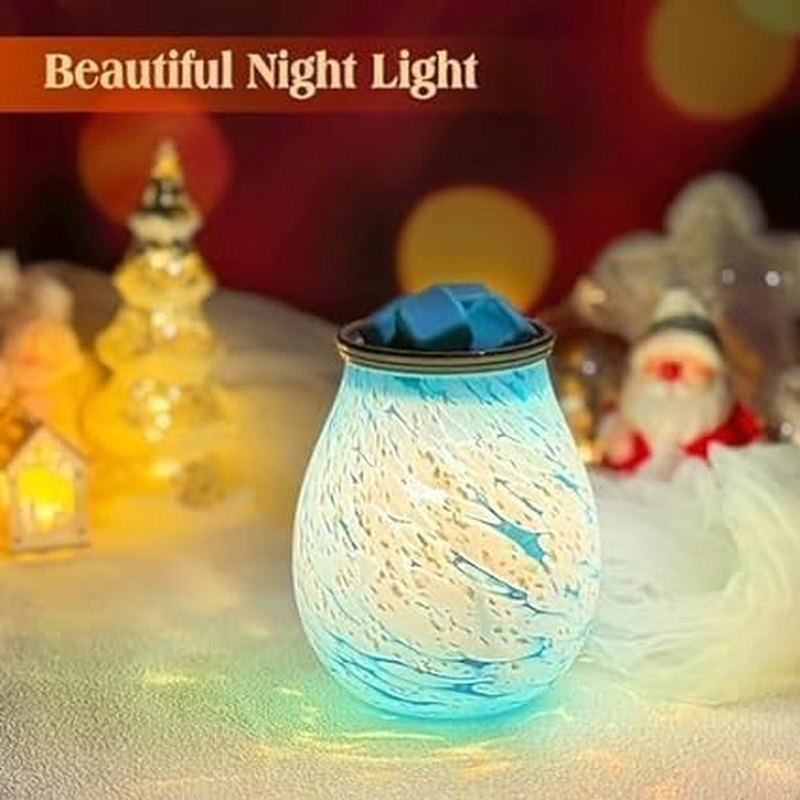 Glass Electric Essential Oil Warmer Electric Incense Wax Tart Burner with 7 Colors LED Changing Light Wax Melter Warmer Fragrance Night Light Aroma Decorative for Home Office Bedroom Living Room Gifts