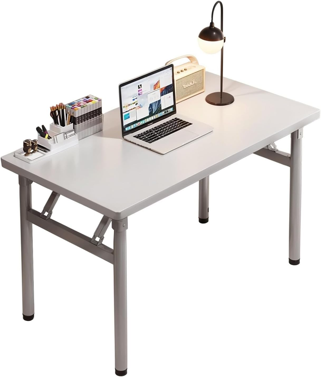 Folding Table, Small Foldable Desk, No Installation Requiredcomputer Desk, Writing Workstation for Home，Office,Bedroom（White） image number 5