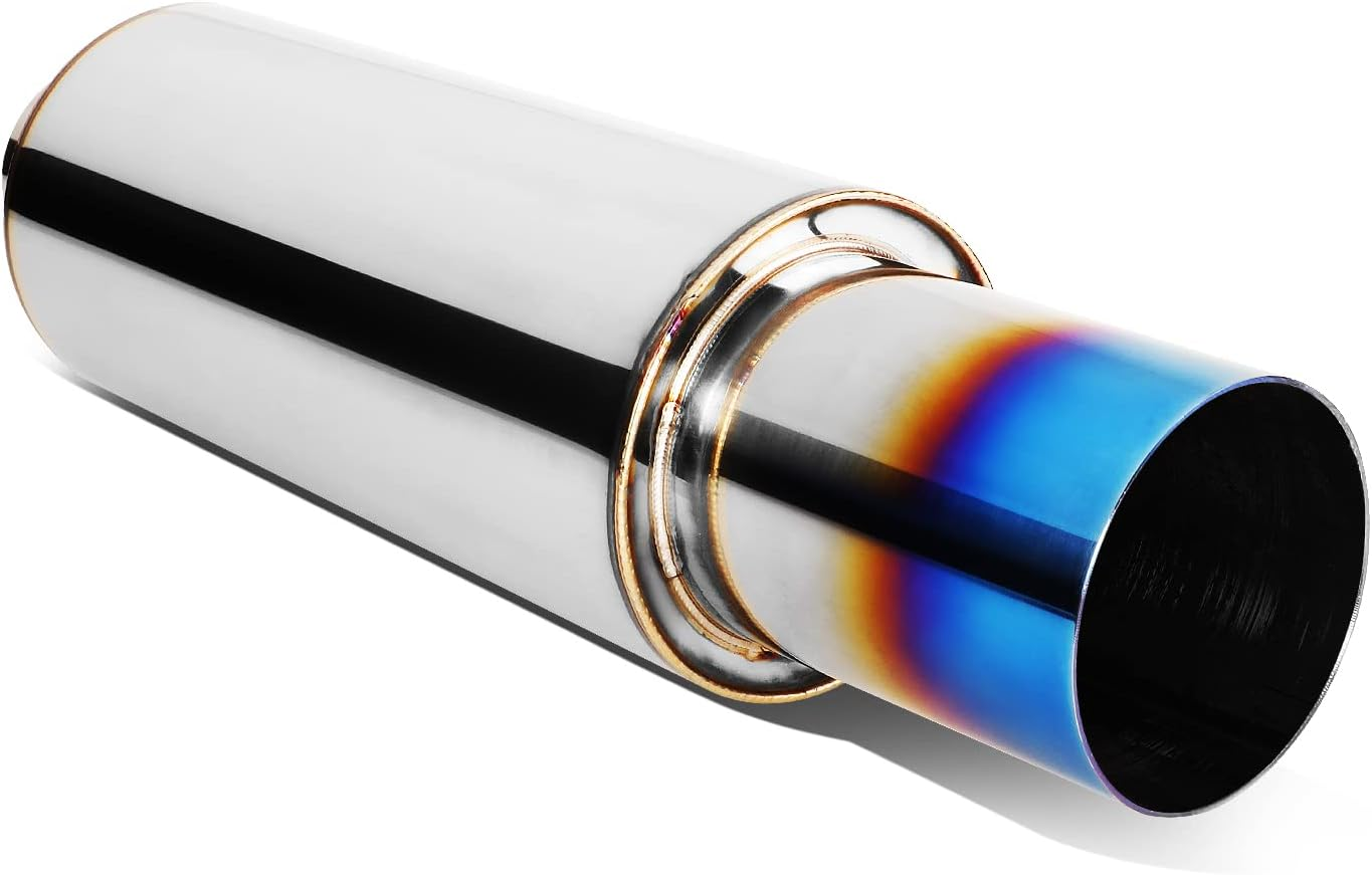 DNA MOTORING EXA-MF-001-T1 4" OD Stainless Steel Straight through Exhaust Muffler Universal,3" Outlet, 2" Inlet,Diagonal Cut