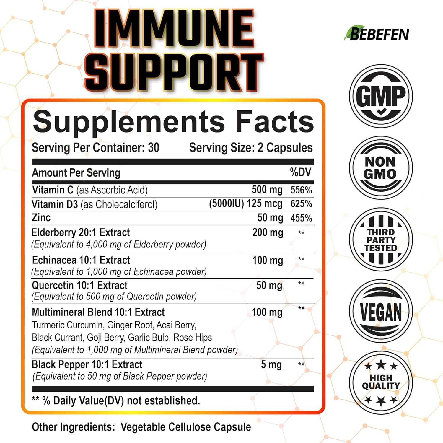 Supplement | Antioxidant Immune Boosters for Adults - Elderberry 4000Mg Echinacea 1000Mg Quercetin 500Mg with Zinc Vitamin C Turmeric Curcumin image number 2
