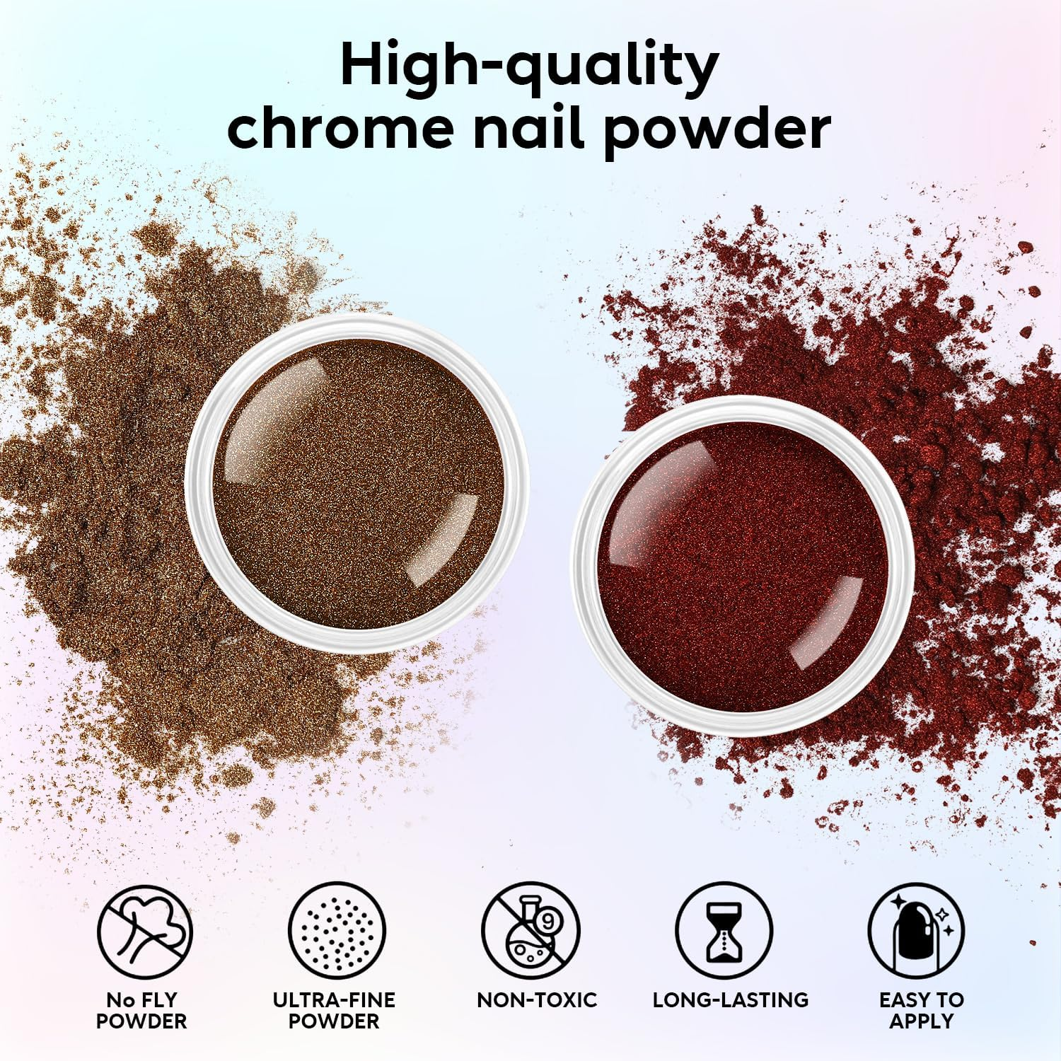 AIMEILI Hema Free, Cruelty-Free, Vegan,6 Boxes Nail Art Manicure Powder Set, 1 * 5G Holographic, 1 * 5G Chameleon Chrome, 4 * 5G Mirror Effect Nail Powder image number 2