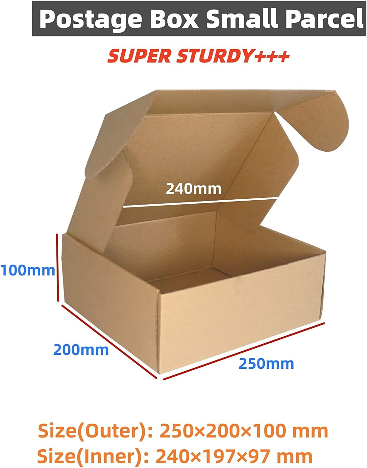Corrugated Cardboard Shipping Boxes, 250X200X100Mm Small Parcel Boxes, Packaging Mailing Boxes for Business, Posting, Small Packet Shipping, Storing or Gift(Pack of 10) image number 3